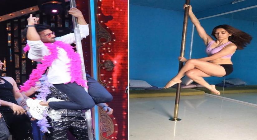 Kriti Kharbanda has shared pictures of herself and rumoured beau Pulkit Samrat, where both are seen trying out pole dancing, and we bet the actress is looking super-hot and sexy!.