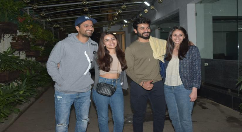 Director Sneha Taurani with actors Vicky Kaushal, Rukshar Dhillon and Sunny Kaushal. (Photo: IANS)