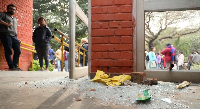 New Delhi: A view of the Sabarmati Hostel that was vandalised during the unprecedented violence at the Jawaharlal Nehru University (JNU) campus on Sunday; in New Delhi on Jan 6, 2020. (Photo: IANS)