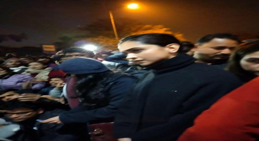Actress Deepika Padukone visits JNU campus.