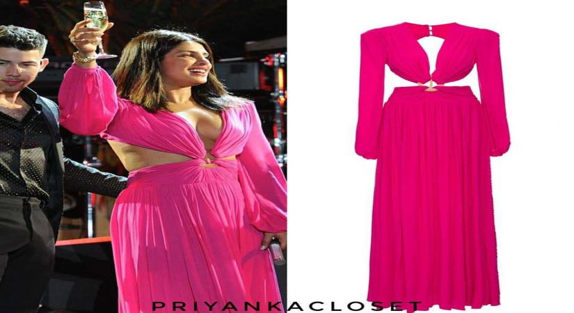 Indian actress Priyanka Chopra Jonas rocked a neon pink cut out gown for New Year's bash which costs over whopping Rs. 60,000.