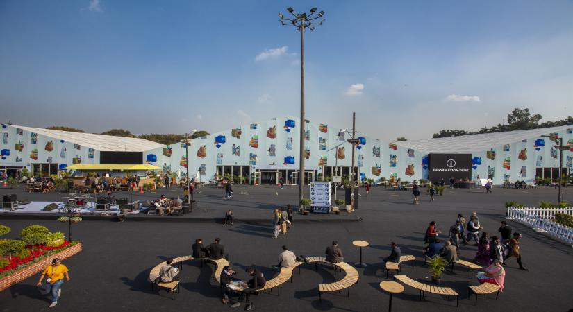 India Art Fair, facade designed by Sameer Kulavoor. Courtesy of India Art Fair scaled