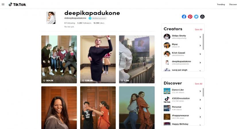 Actress Deepika Padukone made her debut on TikTok a day prior to her birthday, and she received a grand welcome from her fans on joining the platform, amassing 1.2 million followers in just 12 hours.