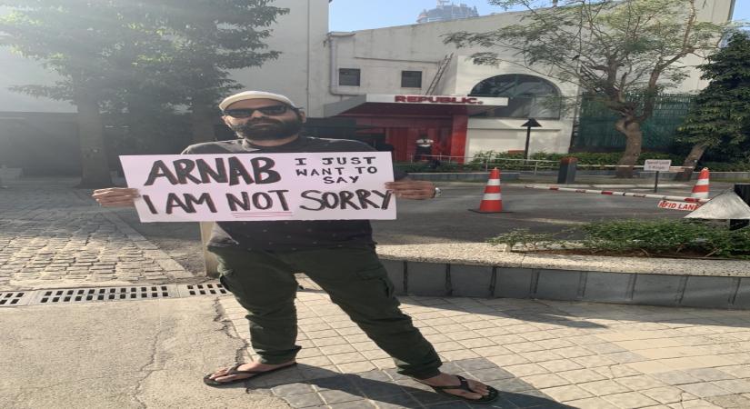 Stand-up comedian Kunal Kamra, who has been banned temporarily by several airlines, says he is sorry for "not being sorry". Kamra on Thursday took to Twitter, where he shared a photograph of himself holding a placard which read: "Arnab I just want to say I am not sorry." He captioned the image: "Sorry for not being sorry."