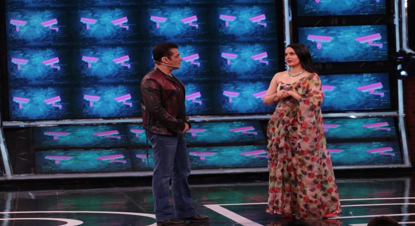 Actor and reality television show Bigg Boss host Salman Khan with actress Kangana Ranaut on the sets of the show.