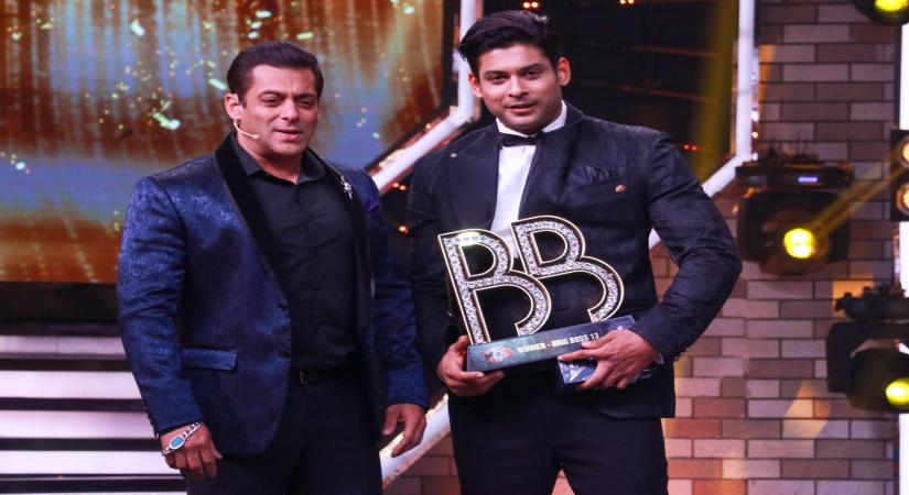 Mumbai: Actor and Bigg Boss 13 host Salman Khan with winner Siddharth Shukla at the grand finale of the reality show, in Mumbai on Feb 16, 2020. (Photo: IANS)