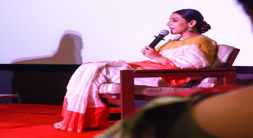 Mumbai: Actress Vidya Balan addresses at Finding Mother Conference at St Xaviers College in Mumbai on Feb 12, 2020. (Photo: IANS)