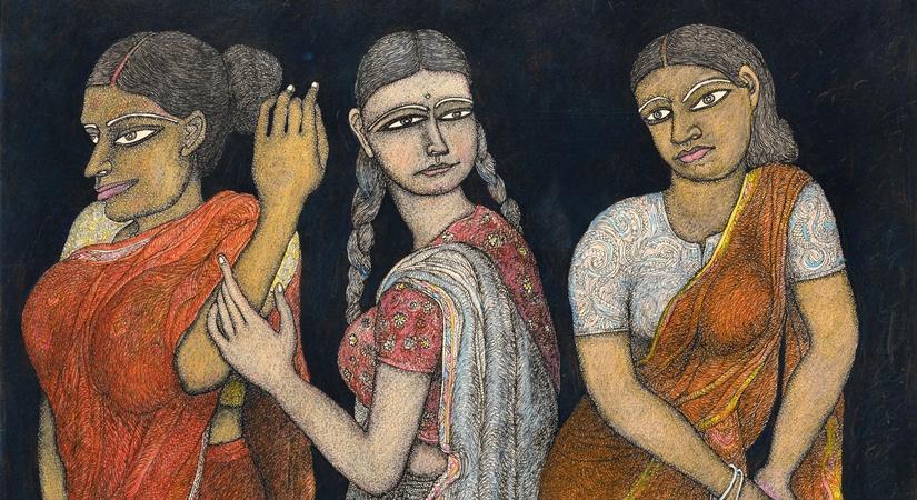 1992 56 x 71 cm Ink & pastel Three women