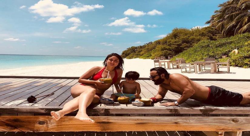 Kareena shares throwback beach pic with hubby Saif and son Taimur
