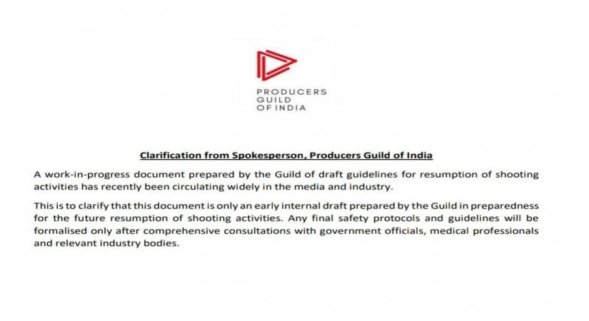 Producers Guild: Safety protocol for shooting yet to be formalised.