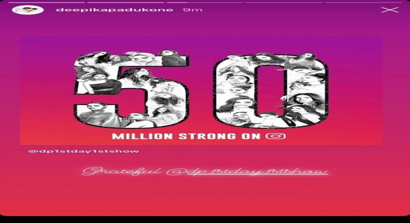 Deepika Padukone 'grateful' for 50mn love coming her way on Instagram.