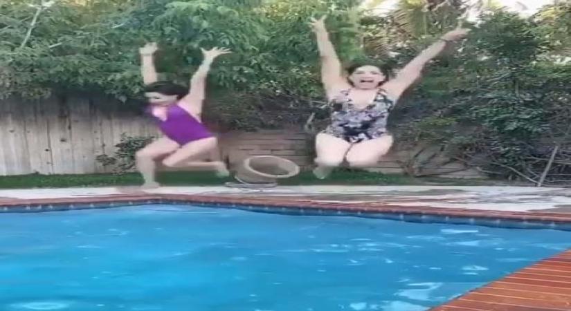 Sunny Leone's 'masti' time at the pool with a friend.
