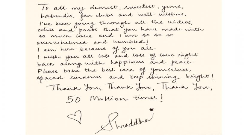 Shraddha Kapoor thanks her fans through handwritten note in three languages!