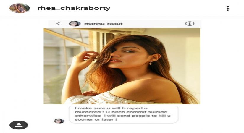 Rhea Chakraborty alleges getting rape and murder threat.