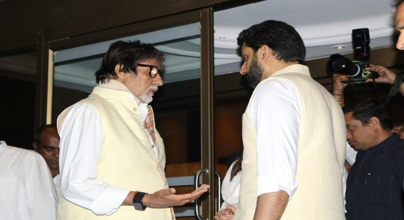 Mumbai: Actors Amitabh Bachchan, Aishwarya Rai and Abhishek Bachchan during the prayer meeting for Aishwarya Rai Bachchan's father Krishnaraj Rai in Mumbai on March 21, 2017. (Photo: IANS)