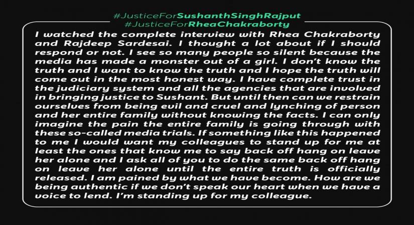 Taapsee Pannu, Lakshmi Manchu condemn 'media trials' of Rhea Chakraborty