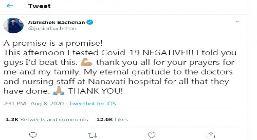 Abhishek Bachchan tests negative for COVID-19.