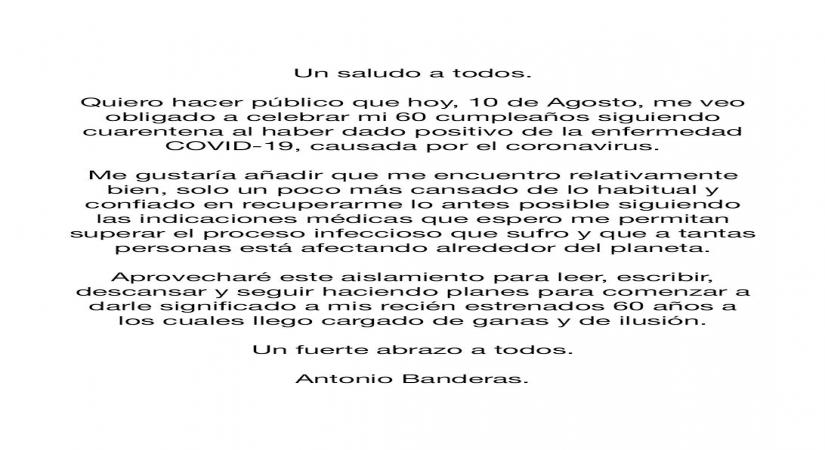 Antonio Banderas, COVID-19.