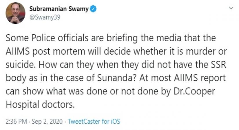 Swamy on SSR probe: AIIMS report can't decide whether it was murder or suicide