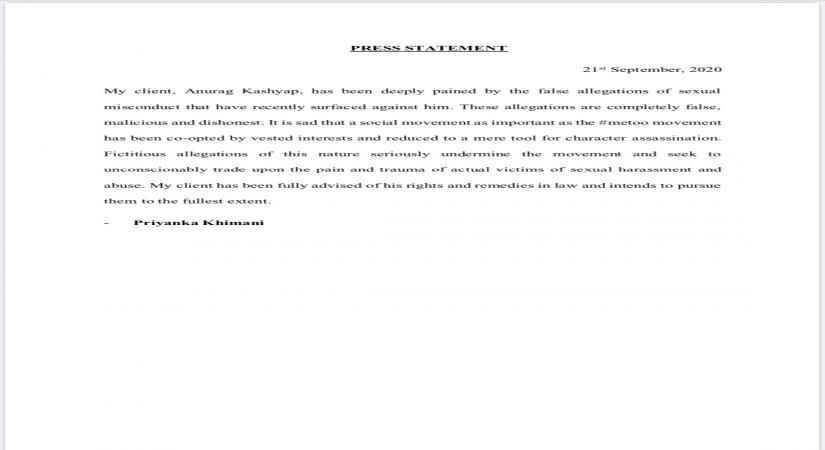 Anurag Kashyap's lawyer: MeToo reduced to mere tool for character assassination.
