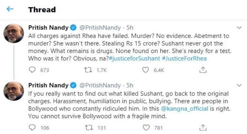 SSR case: Go back to the original charges, says Pritish Nandy.
