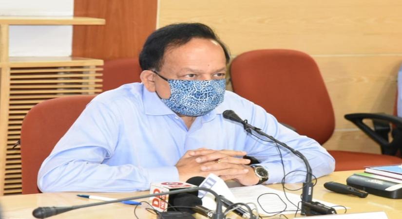 Union Health & Family Welfare, Science & Technology and Earth Sciences Minister Harsh Vardhan addresses at the launch of the National Clinical Registry for COVID-19, Vaccine Web Portal, Mobile Stroke Unit and ICMR-NIN Documents, at ICMR headquarters, in New Delhi on Sep 28, 2020. (Photo: IANS/PIB)