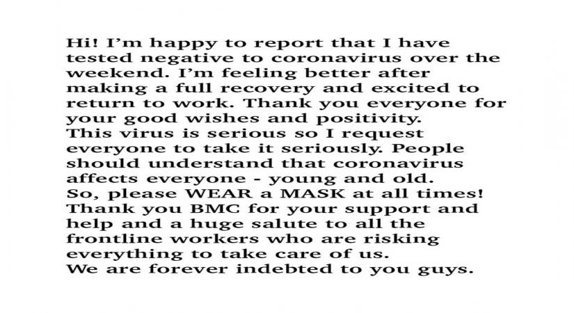 Arjun Kapoor Covid-19 negative, feeling better after full recovery