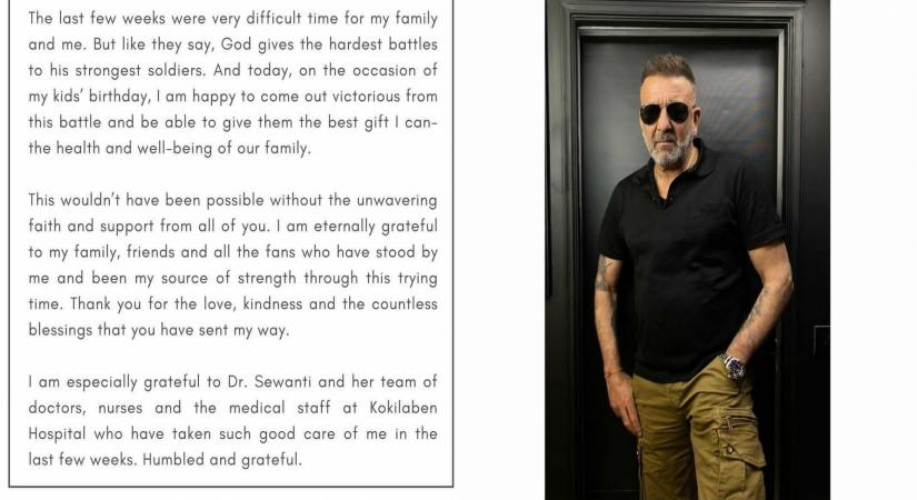 Sanjay Dutt defeats cancer, issues statement with health update.