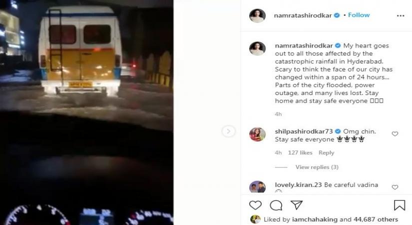 Namrata Shirodkar expresses concern over Hyderabad rains.