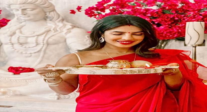 Priyanka-Nick look deeply in love in Karwa Chauth photos.