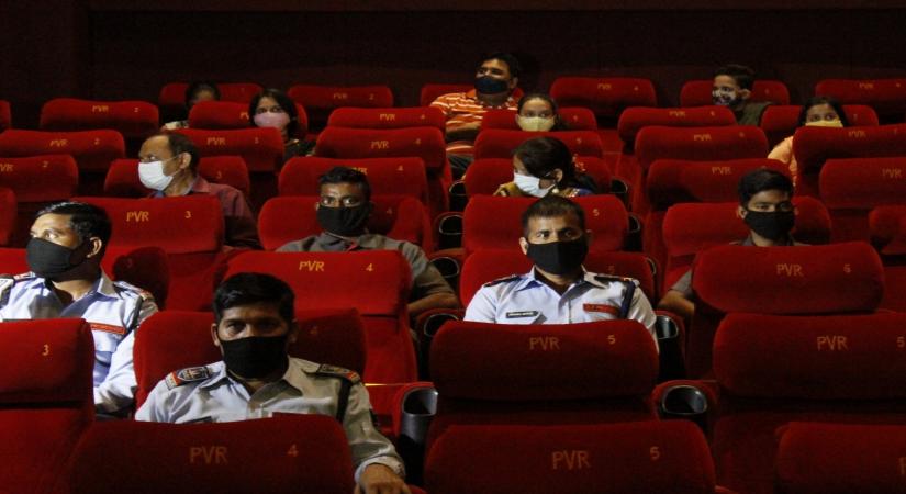 New Delhi: Delhi district authorities organised the special screening of Taapsee Pannu starrer "Thappad" for Corona warriors including doctors, Civil defence and other officers as cinema halls reopened from today as part of Unlock 5.0 with precautionary measures against COVID-19 in place, at PVR Vasant Kunj in New Delhi on Oct 15, 2020. (Photo: IANS)