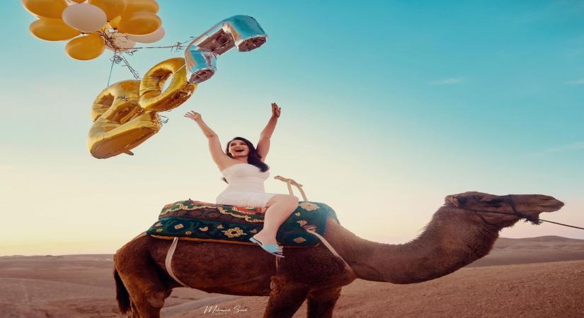 Nora Fatehi rides a camel to celebrate 20 Million Instagram followers.