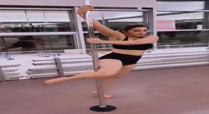Shama Sikander learns pole dance in Dubai.