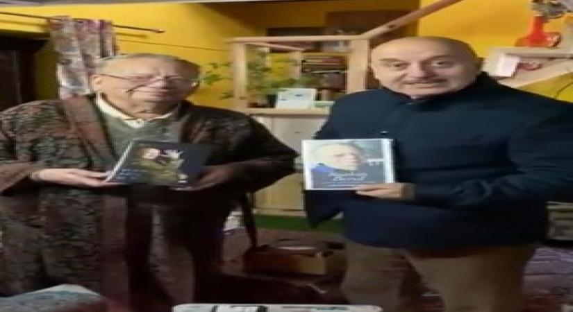 Anupam Kher visits Ruskin Bond in Mussoorie, presents him latest book.