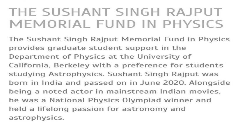 SSR Memorial Fund launched in University of California on 'Sushant Day'