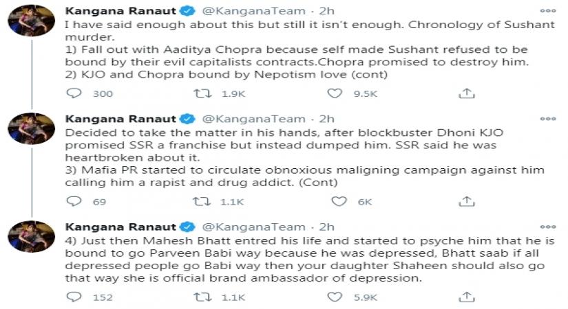 On Sushant's birth anniversary, Kangana takes to Bollywood bashing (Credit: Twitter)