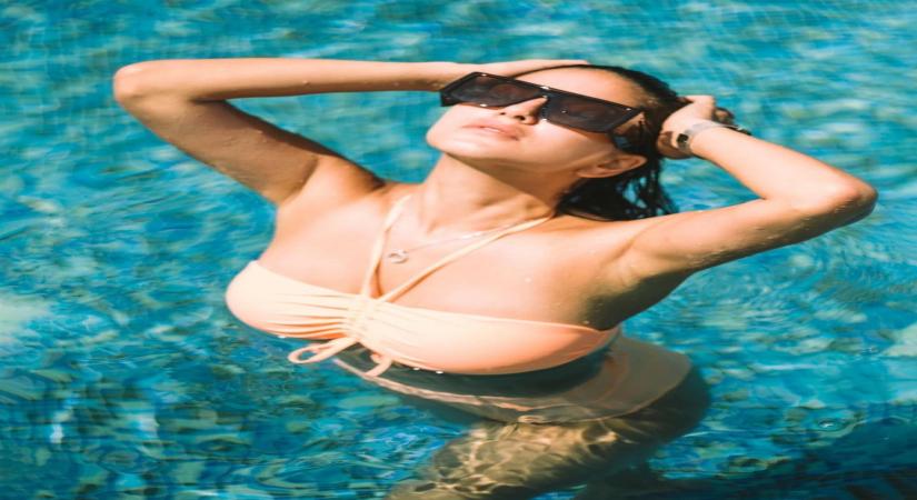 Sunny Leone posts a nude-hued bikini pic from the pool (Credit: Instagram)