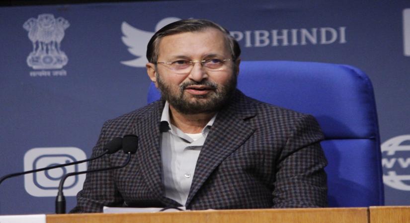 New Delhi: Union Environment, Forest and Climate Change; Information and Broadcasting and Heavy Industries and Public Enterprises Minister Prakash Javadekar addresses a press conference, in New Delhi on Dec 16, 2020. (Photo: IANS)