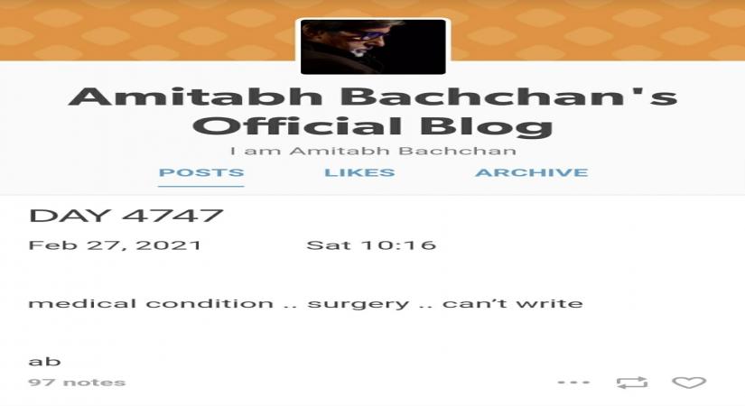 Big B blogs about 'medical condition', mentions 'surgery'