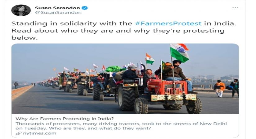 Susan Sarandon tweets solidarity for Indian farmers