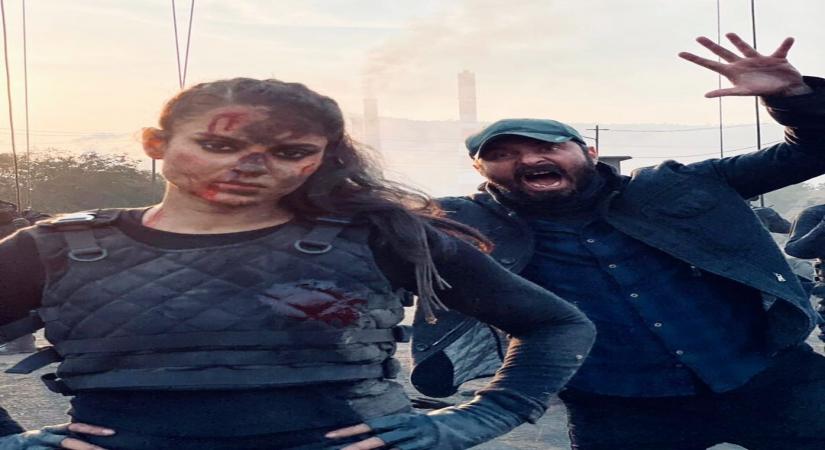 Kangana shares post after 10th night shift of Dhaakad.(photo:instagram)