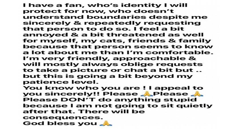 Gulshan Devaiah on Thursday took to social media to express that he is a bit threatened and annoyed by a fan. The reason is the fan has learnt a lot about him than he is comfortable.