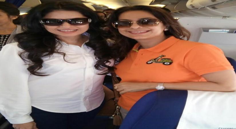 Juhi Chawla posted a couple of Instagram pictures on Saturday, where she is seen posing with Bhagyashree. The latter followed suit and shared the pictures, too, along with almost the same caption. Fans of both actresses were naturally nostalgic.(Instagram)