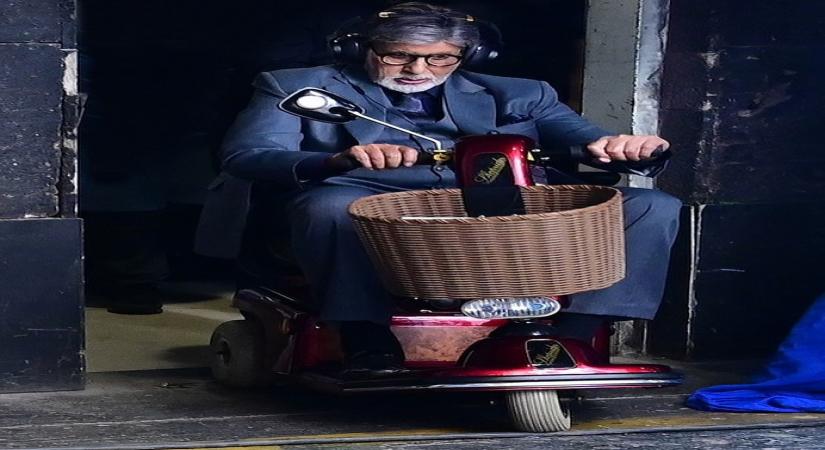 Amitabh Bachchan tested a savvy new option to go around the set while at work, and that is a three-wheel toy bike.