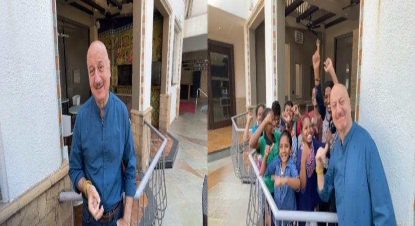 Anupam Kher parties with children on his birthday.(photo:Instagram)