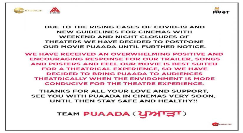 'Puaada' theatrical release pushed again until further notice