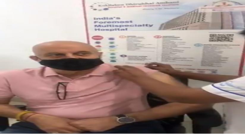 Anupam Kher takes first dose Covid vaccine