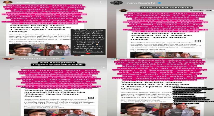 Bollywood celebs call out YouTuber over racist remark against Arunachal MLA .