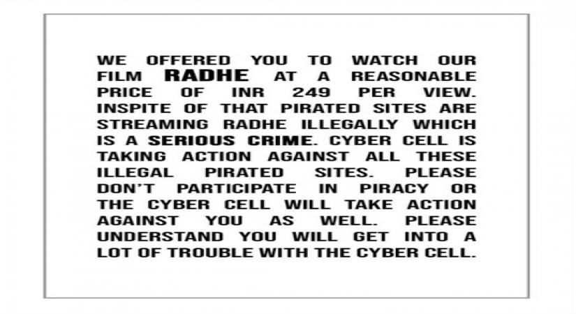 Salman Khan warns of consequences after 'Radhe' streamed on pirated sites.(photo:Instagram)