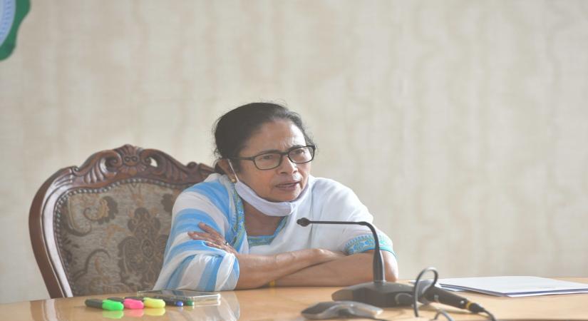 Kolkata:  West Bengal Chief Minister Mamata Banerjee at a press conference at Nabanna Howrah in Kolkata on Monday 14 June 2021. (Photo: Kuntal Chakrabarty/ IANS)